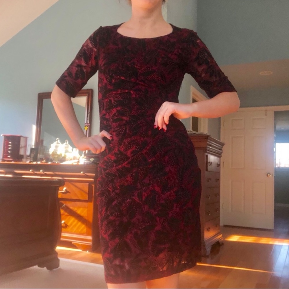 Anthropologie Burgundy Floral Ruched Dress